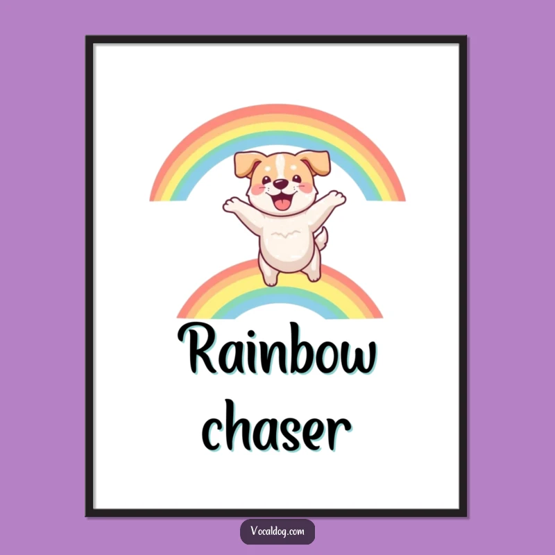 Funny Dog Rainbow Leap Poster: Vibrant, Joyful Art for a Humorous, Happy Home