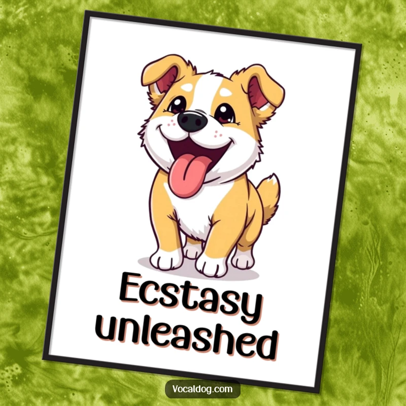 Funny dog poster of a dog with its tongue sticking way out, radiating pure ecstasy after a great run.