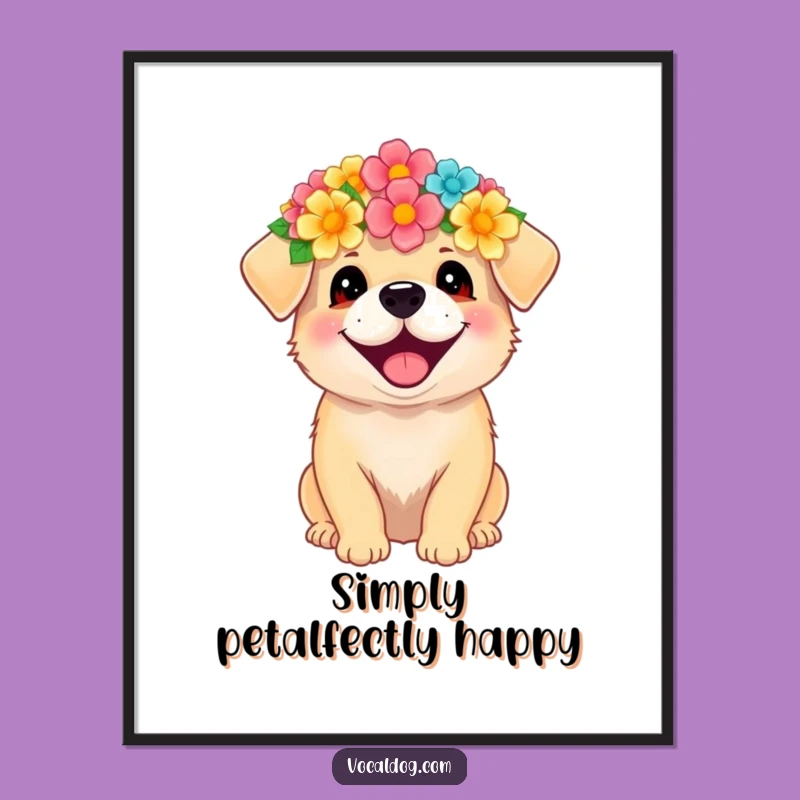 Funny Flower Crown Dog Poster - Vibrant & Hilarious Happy Canine Art Gift