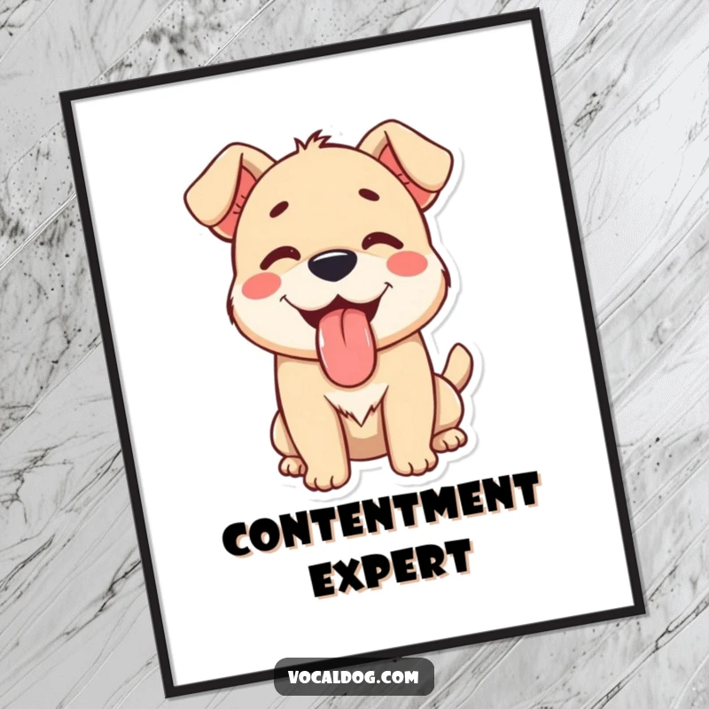 A happy dog character with its tongue lolling out, radiating pure contentment, creating a joyful scene on this wall art poster.