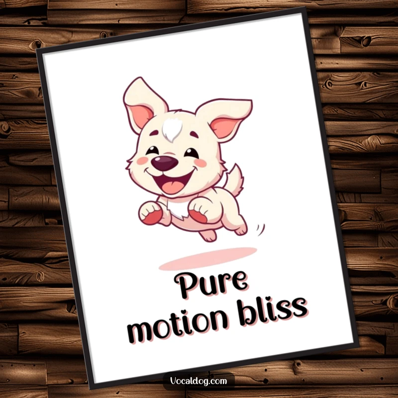 Funny Poster of a dog joyfully running with ears flapping vibrantly in the wind, a dynamic piece of art.