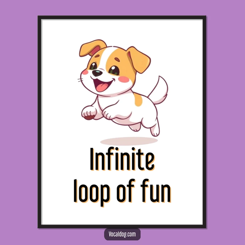 Funny Tail Chasing Dog Poster - Vibrant & Hilarious Canine Art Print Gift