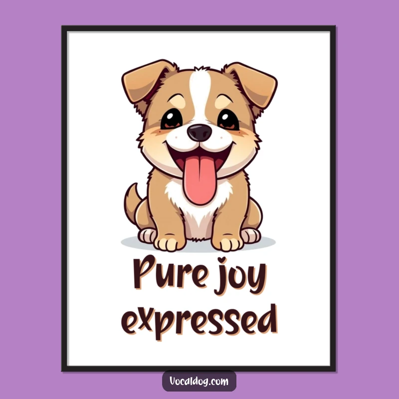 Funny Joyful Dog Poster - Panting Dog Art, Pure Happiness, Wall Decor Gift