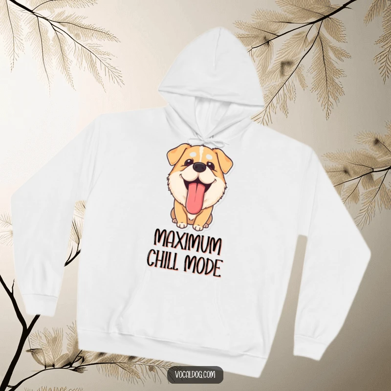 Funny Hoodie: A dog with its tongue lolling out, radiating pure contentment and happiness. This cozy and funny apparel screams relaxation.