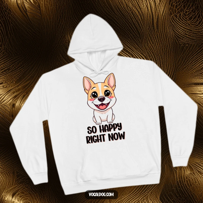 Funny hoodie featuring a dog with radiant, sparkling eyes and a wide, infectious grin, conveying pure joy and enthusiasm.