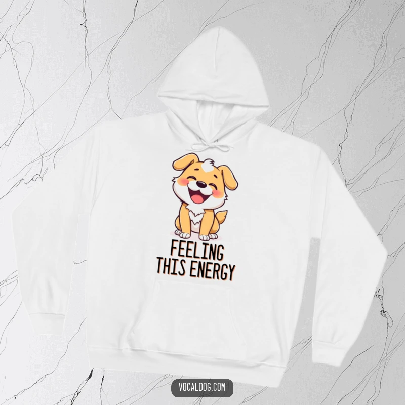 Funny hoodie showcasing a dog character in the midst of an ecstatic wiggle, brimming with boundless energy.