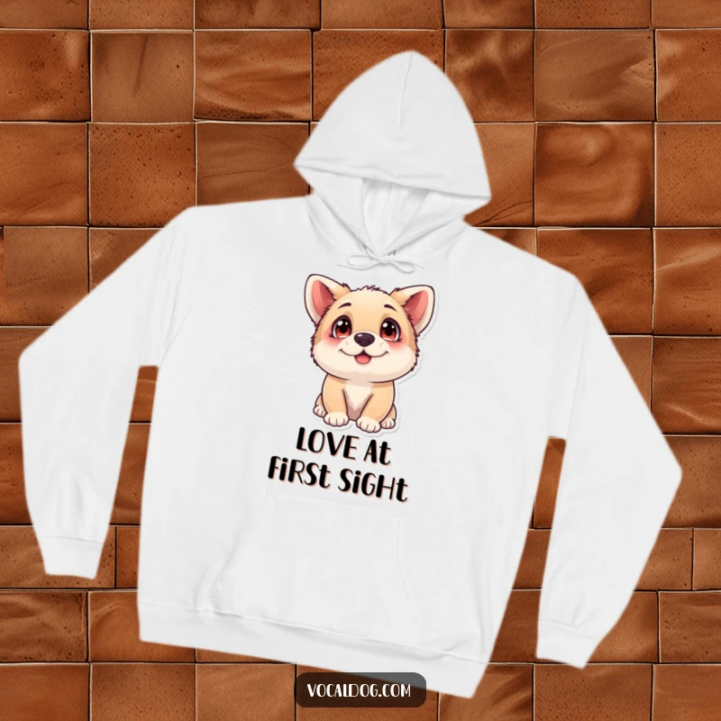 Funny Hoodie with a dog's face showing adoring eyes, radiating immense happiness and a loving, cheerful vibe.