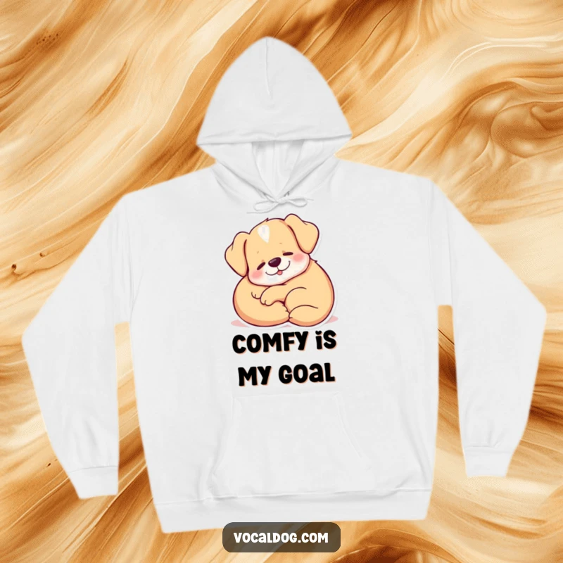 Funny Hoodie showing a dog curled up in total comfort, releasing a peaceful, content sigh of pure bliss.