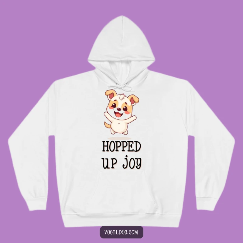 Funny Cozy Hoodie: Happy Dog Hopping with Cheerful Expression