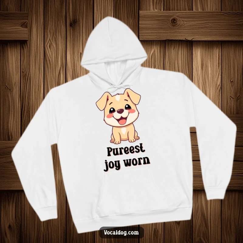 Funny Hoodie with a happy dog character whose ears are flopped back, embodying pure delight and heartwarming joy.