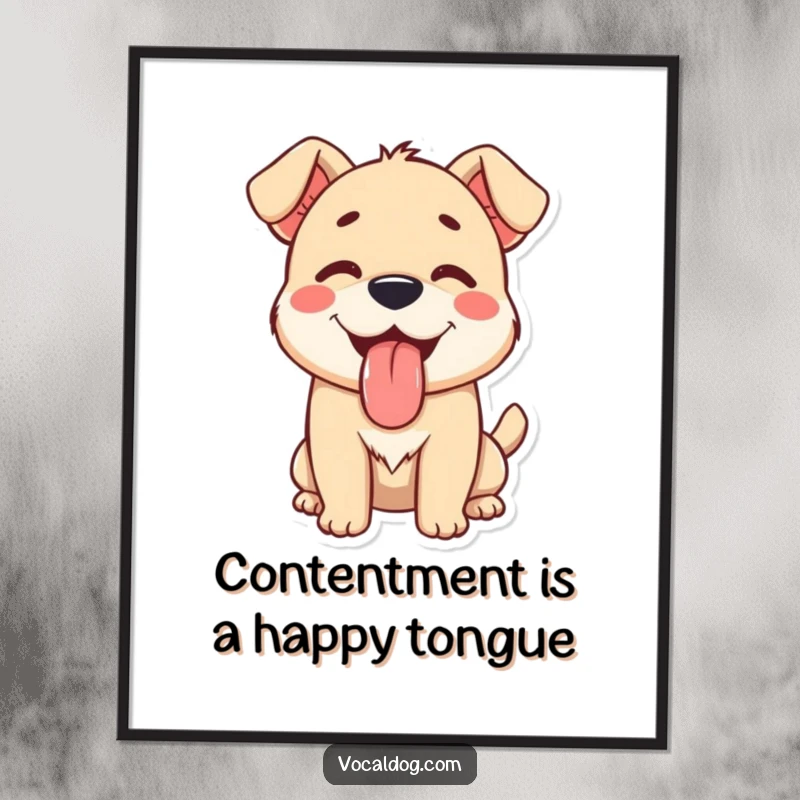 Funny Free Printable Wall Art: Adorable illustration of a happy dog with its tongue lolling out, embodying pure contentment.