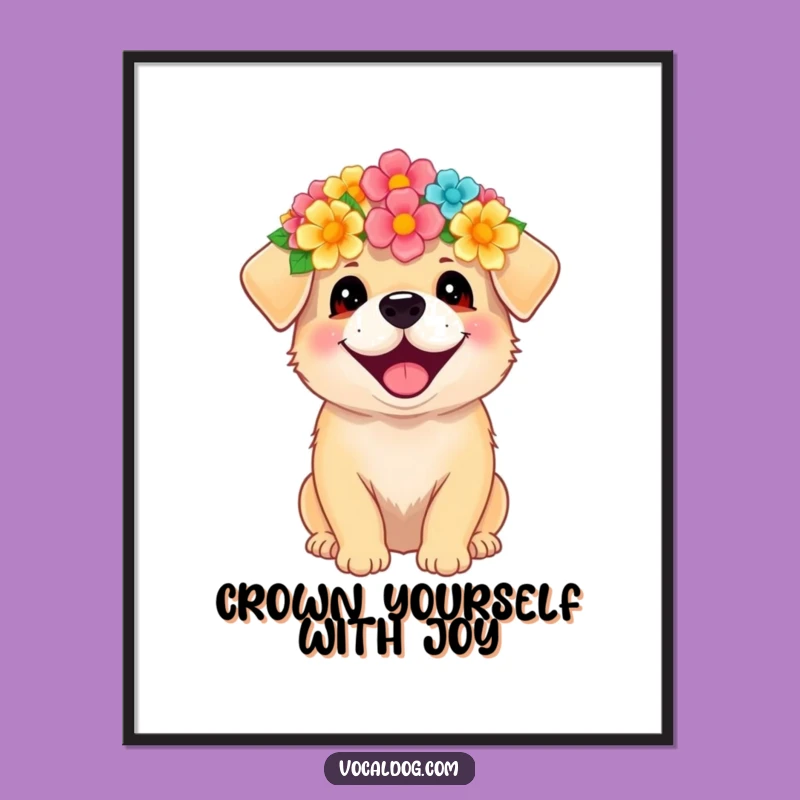 Free Printable Wall Art: Radiant Flower Crown Dog for Happy Downloadable Decor