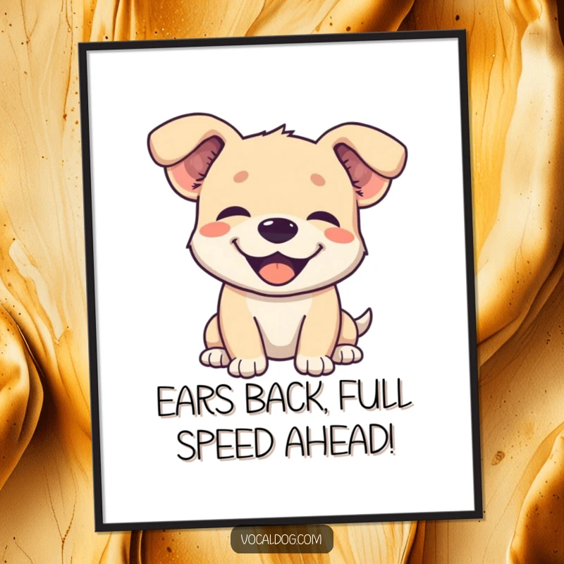 Funny Free Printable Wall Art: A happy dog with its ears comically flopped back, radiating pure joy and contentment.