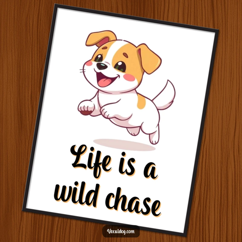 Funny Free Printable Wall Art: A dog enthusiastically chasing its tail with a look of pure, unadulterated delight.