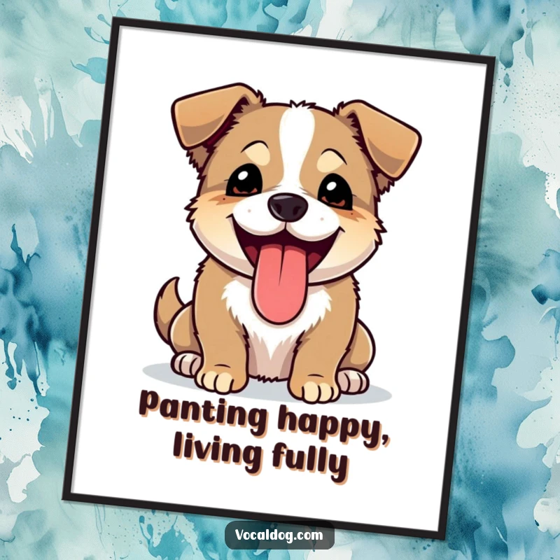 Funny Free Printable Wall Art of a dog with its tongue lolling out, panting happily, embodying pure joy and energetic fun.