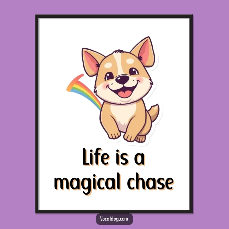 Free Printable Wall Art: Goofy Dog Chasing Rainbow, Funny Downloadable Art