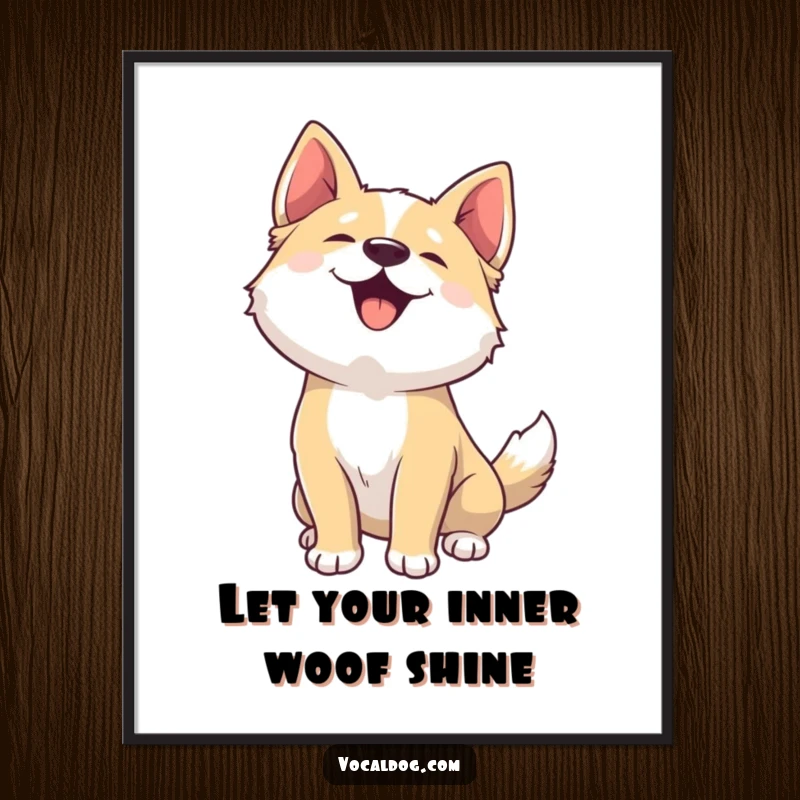 Funny Free Printable Wall Art: A dog with head back, emitting a joyous woof, perfect for a humorous home gallery.