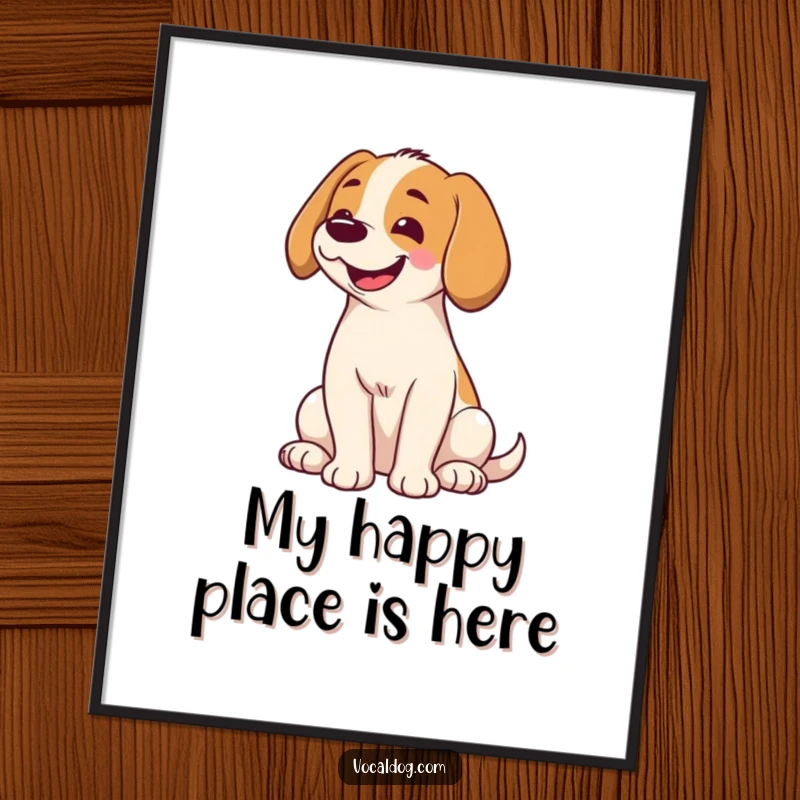 Funny Free Printable Wall Art: A dog sitting, head tilted, with the biggest, happiest, most heartwarming smile imaginable.