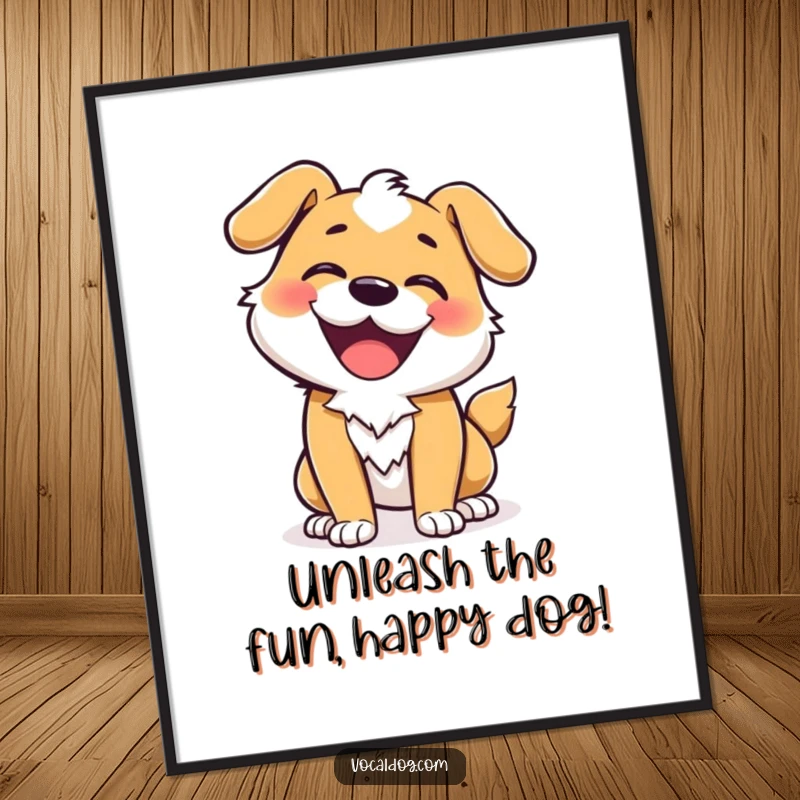 Funny Free Printable Wall Art of a dog character in full ecstatic wiggle mode, radiating vibrant energy.
