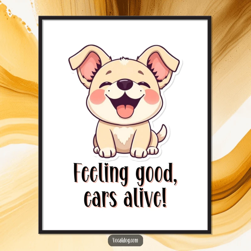 Funny Free Printable Wall Art: A happy dog with its ears flopping joyfully upwards, creating a sense of pure delight.