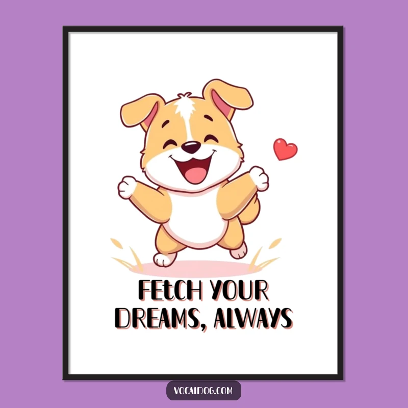 Funny Free Printable Wall Art: Happy Dog Fetching, Playful Downloadable Decor