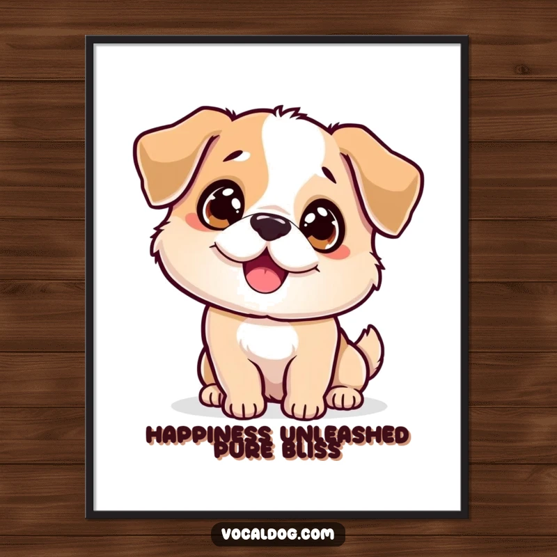 Funny Free Printable Wall Art: A dog with sparkling eyes and a wildly wagging body radiates pure, uncontainable happiness and charm. Downloadable.