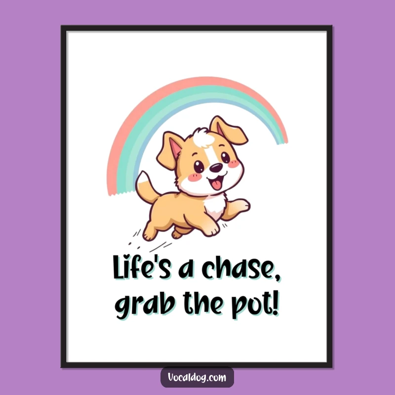 Free Printable Wall Art: Optimistic Dog Chasing Rainbow Funny Downloadable Decor
