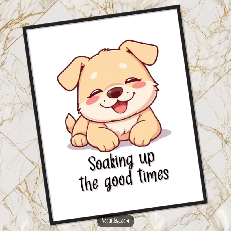 Funny Free Printable Wall Art: A content dog lying down, soaking up the sun's warmth happily.