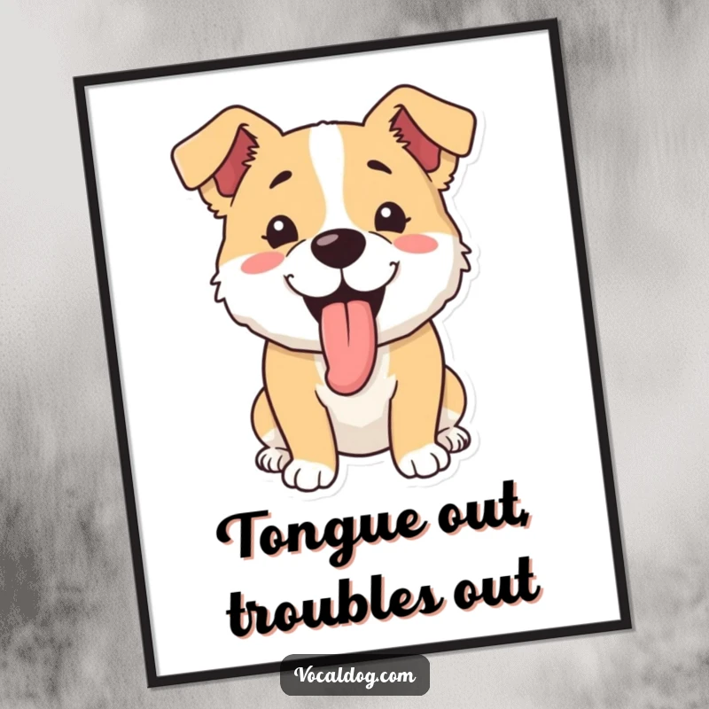 Funny Free Printable Wall Art showcasing a dog panting with pure happiness, tongue out, radiating warmth and joy.