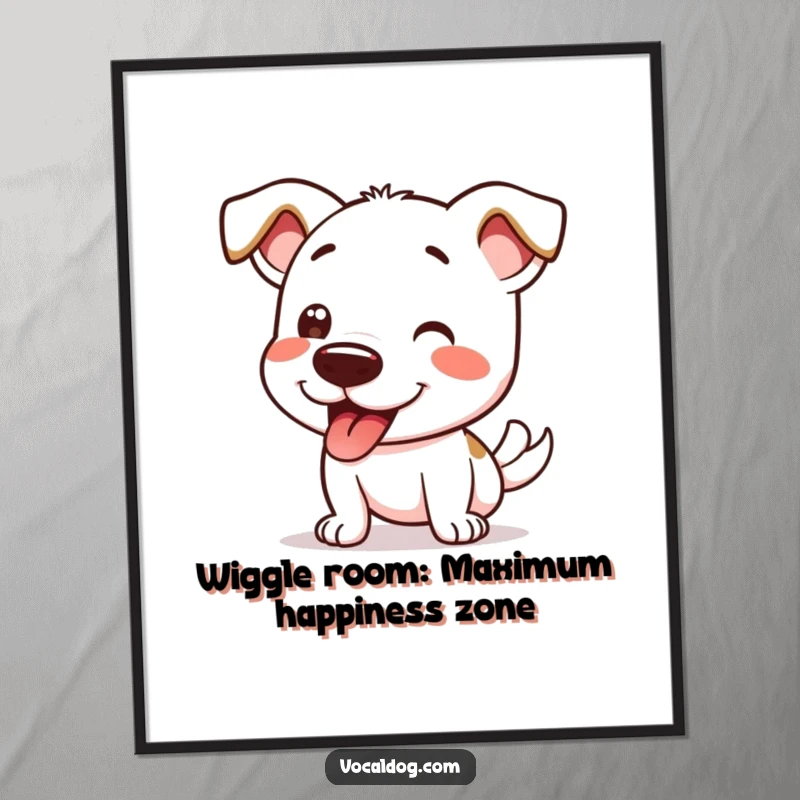 Funny Free Printable Wall Art: A dog performing a full-body happy wiggle, ready to bring joy and laughter to any room.