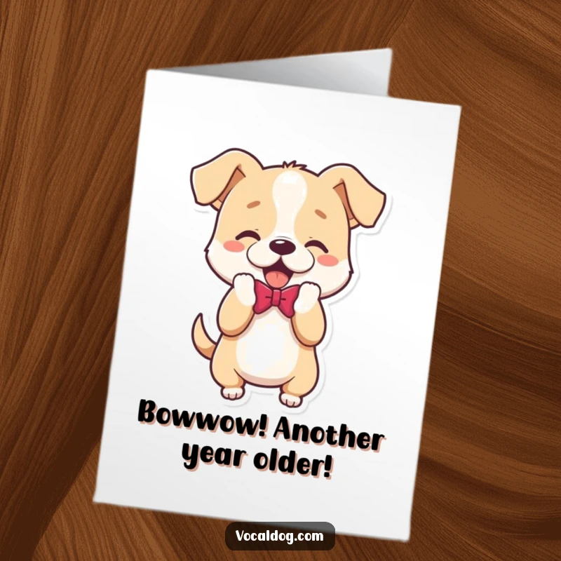 Funny Free Printable birthday card showing a dog character performing a cute and playful bow, celebrating a special day.
