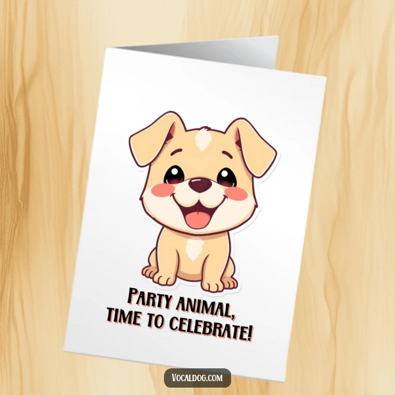 Funny Free Printable Birthday Card: Joyful dog with ears back, radiating pure delight, ready to party.