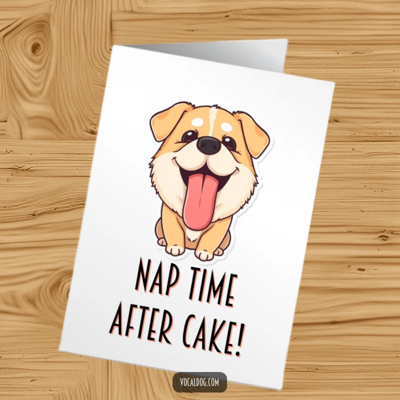 Funny Free Printable Birthday Card: A dog with its tongue lolling out, exuding pure, comical contentment, downloadable.