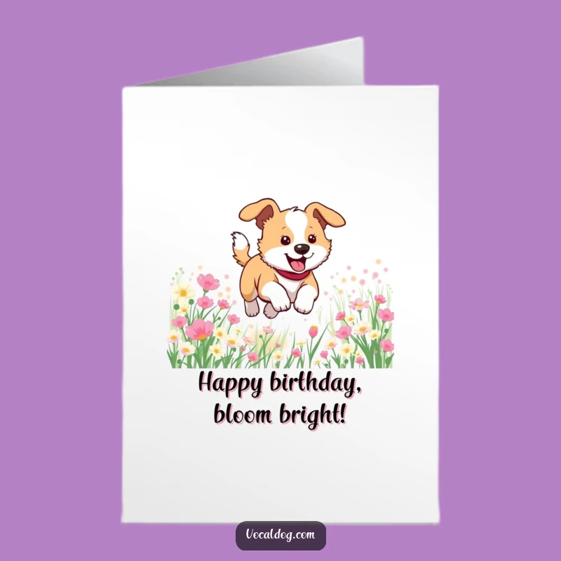 Free Printable Birthday Card: Happy Dog in Flowers, Funny Downloadable Gift