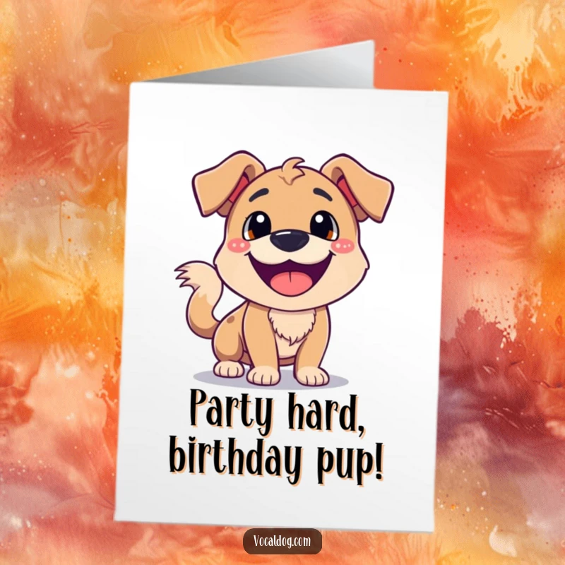 Free Printable Birthday Card: A happy dog with a huge smile and wagging tail, radiating pure joy.