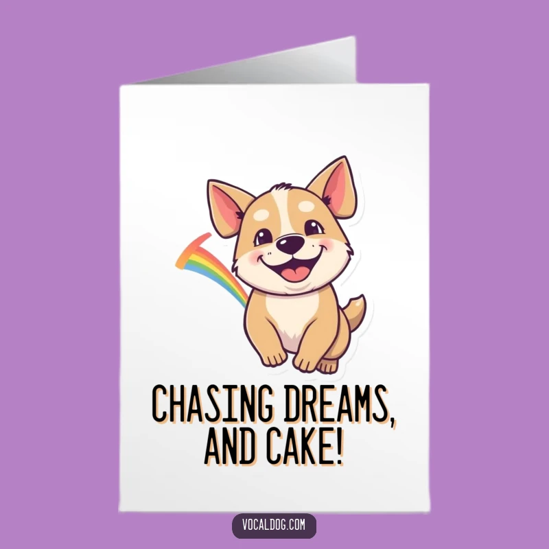 Free Printable Birthday: Goofy Dog Rainbow Chase, Funny Downloadable Gift Card!