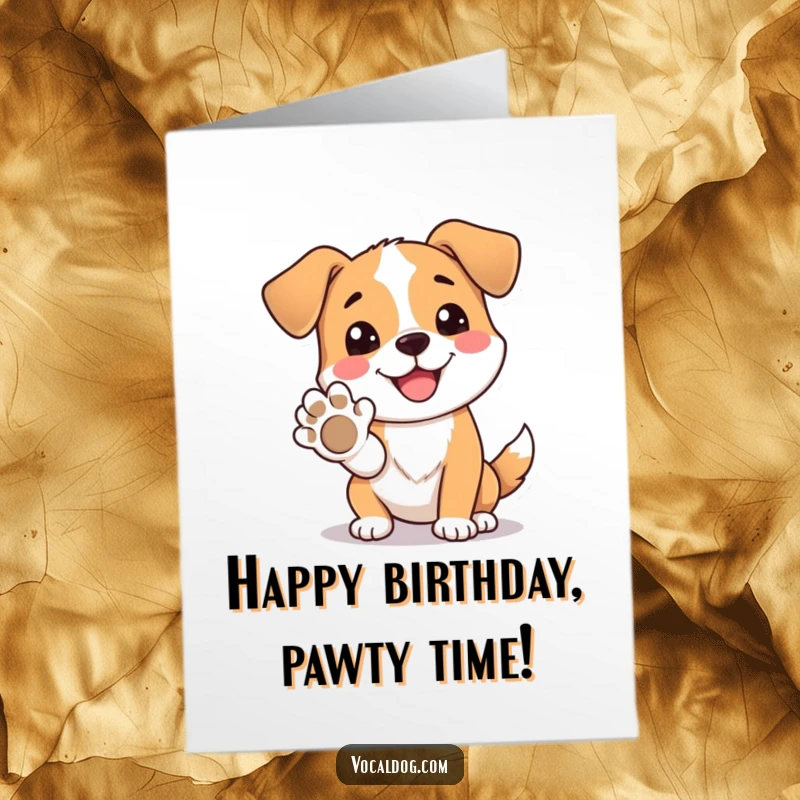 Funny Free Printable Birthday Card: A beaming dog happily offers its paw, ready for a high-five or a friendly handshake.