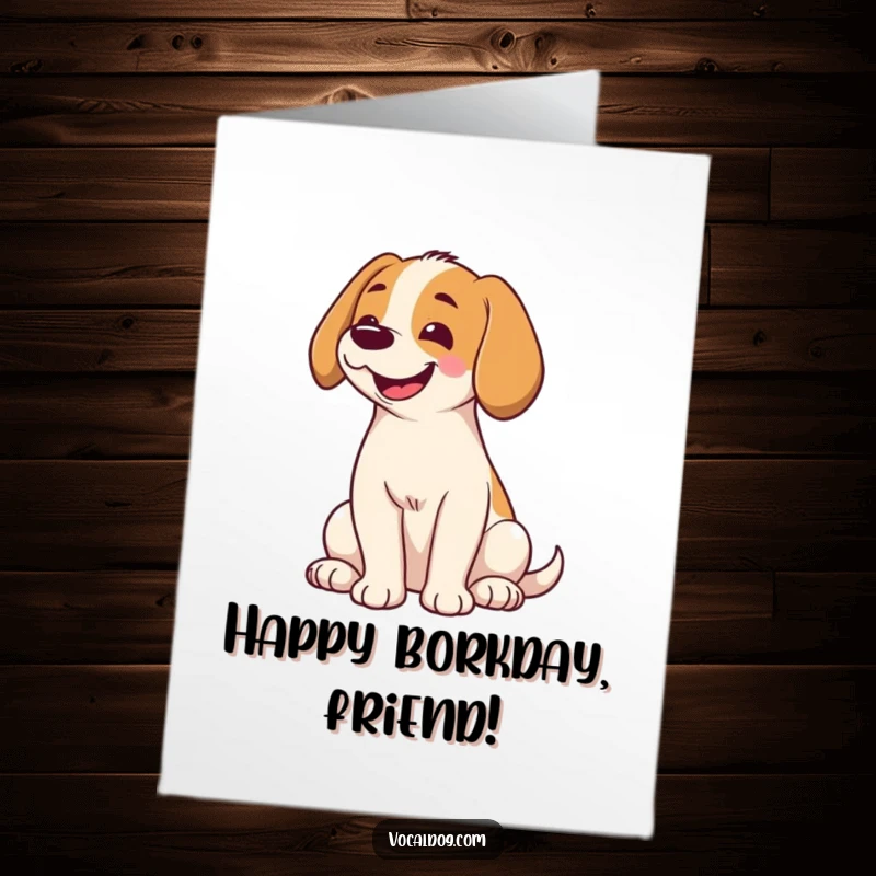 Funny Free Printable Birthday Card of a dog sitting with head tilted, beaming a huge, infectious smile.