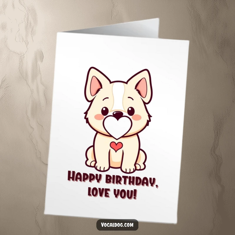 Funny Free Printable Birthday Card: A stylized dog outline with a heart shape subtly integrated, symbolizing love and affection.
