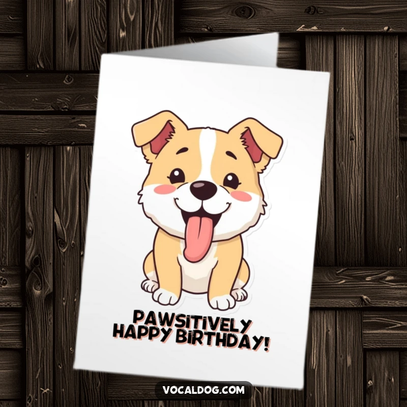 Funny Free Printable Birthday Card of a dog happily panting with its tongue lolling out in pure delight.
