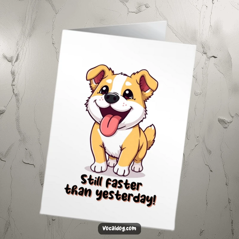 Funny Free Printable Birthday Card: Ecstatic dog with tongue out, panting happily after a great run.