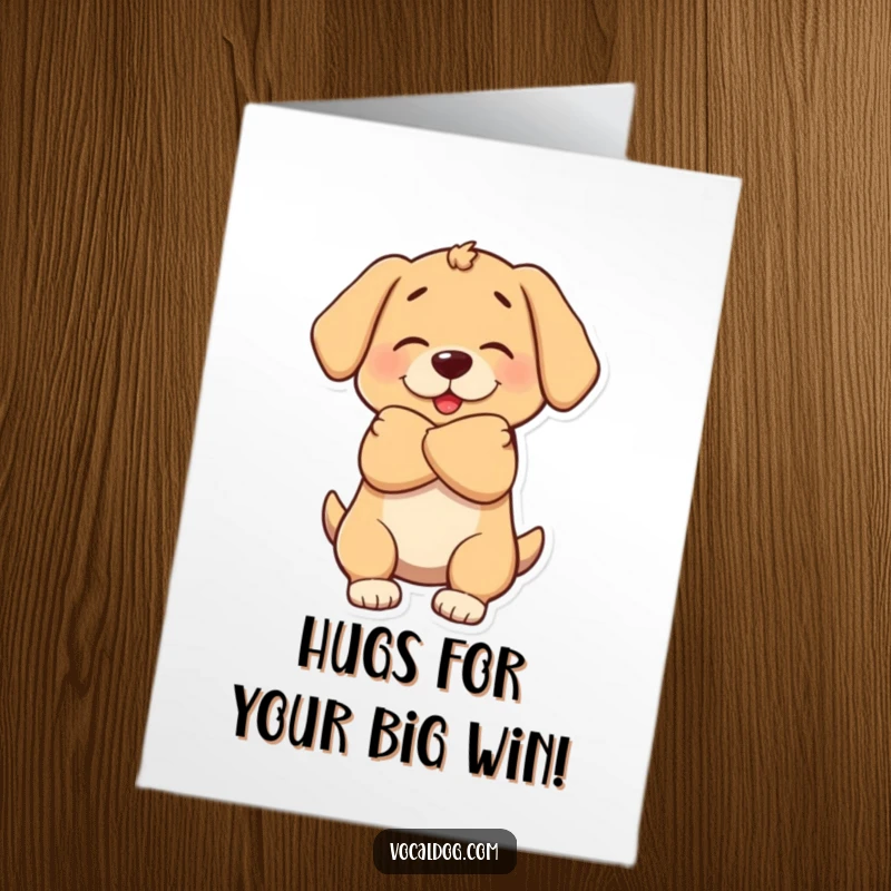 Funny Free Printable Congratulations Card: A dog character giving a large, warm, and enthusiastic doggy hug to celebrate an achievement.