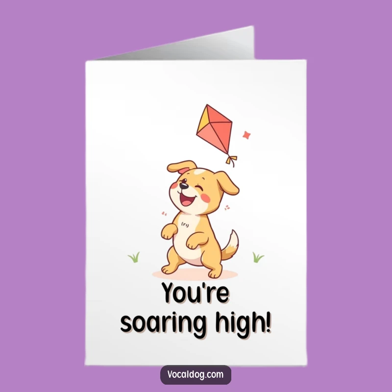 Free Printable Congrats Card: Ecstatic Dog Kite Fun Downloadable Gift