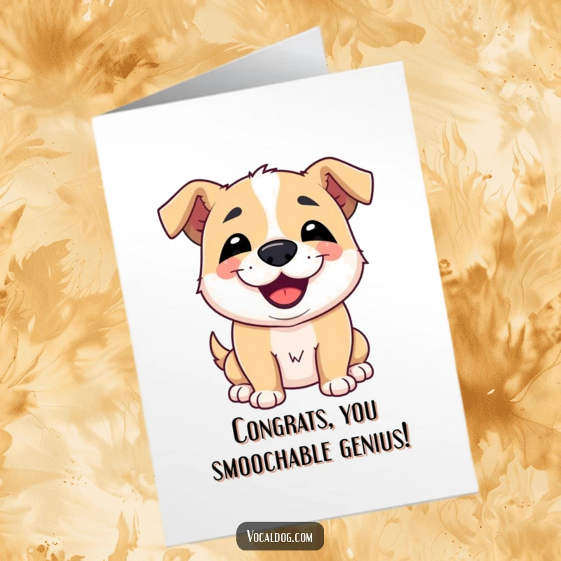 Free Printable congratulations card a dog offering a big, happy, slobbery kiss with a wide, charming smile.