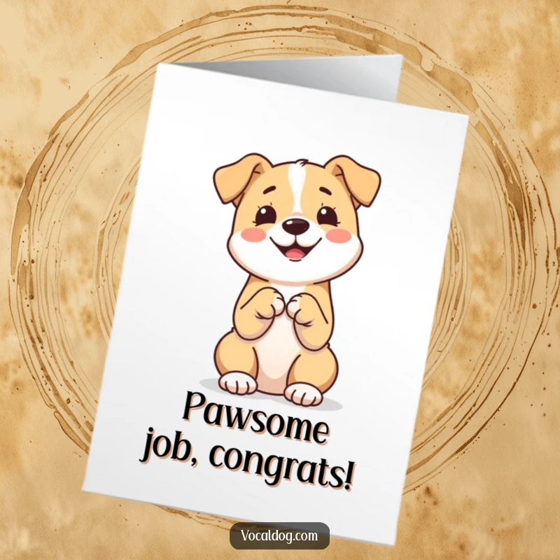 Funny Free Printable Congrats Card: A dog sits proudly with paws together, exuding happiness and celebrating a friend's success.