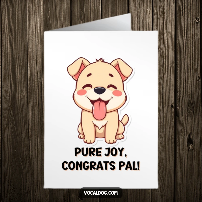 Funny Free Printable Congratulations Card: A dog with its tongue out wide, looking incredibly happy and content with achievement.