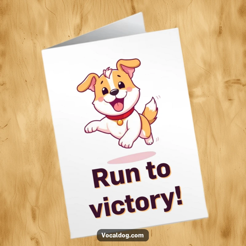 Funny Free Printable Congratulations Card features a dog running with pure joy, a dynamic downloadable art.