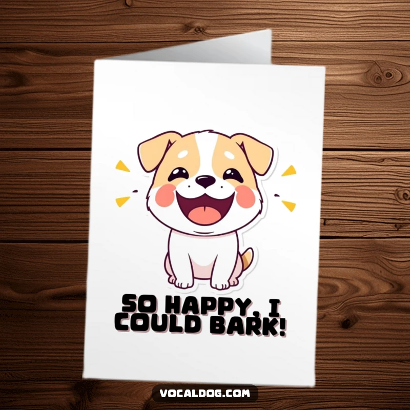 Funny Free Printable Congrats Card: A stylized dog lets out a huge, happy bark to celebrate an achievement.