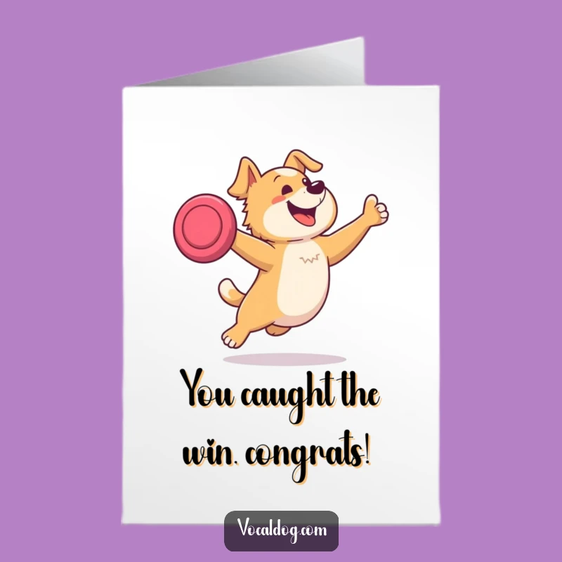 Free Printable Congrats Card: Dog Frisbee Catch, Celebrate with Joy!