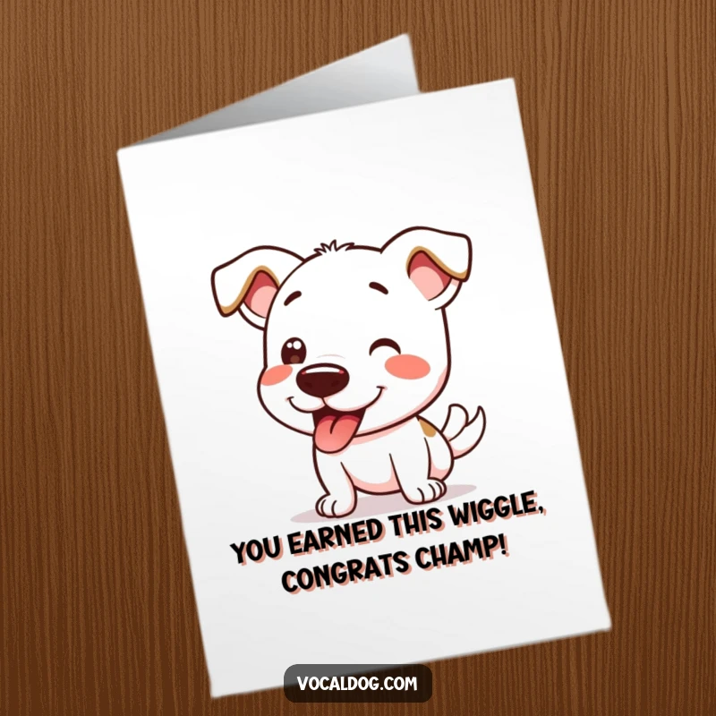 Funny Free Printable Congrats Card: A dog is enthusiastically wiggling its entire body in celebration and excitement.